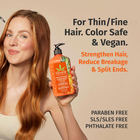 Hempz Biotin Conditioner label closeup with Sweet Pineapple & Honey Melon scent for refreshment.