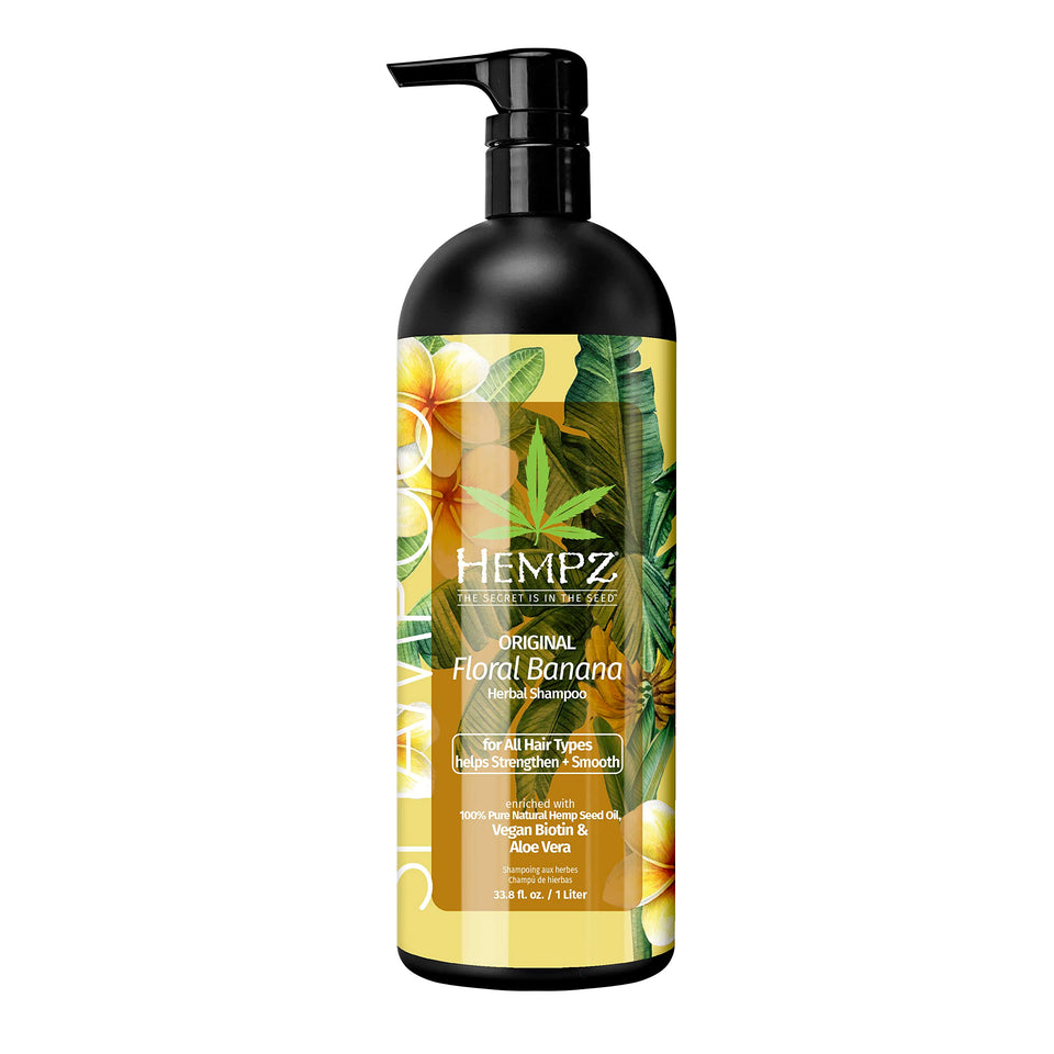 Hempz Biotin Hair Shampoo Original bottle in light floral banana scent for color treated hair protection