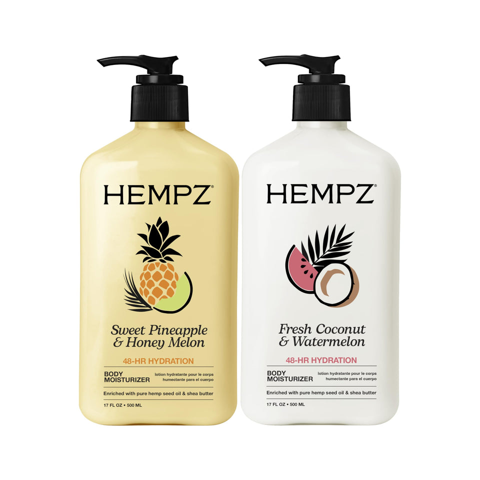 Hempz Body Lotion bottle in Sweet Pineapple & Honey Melon nourishes and hydrates daily.