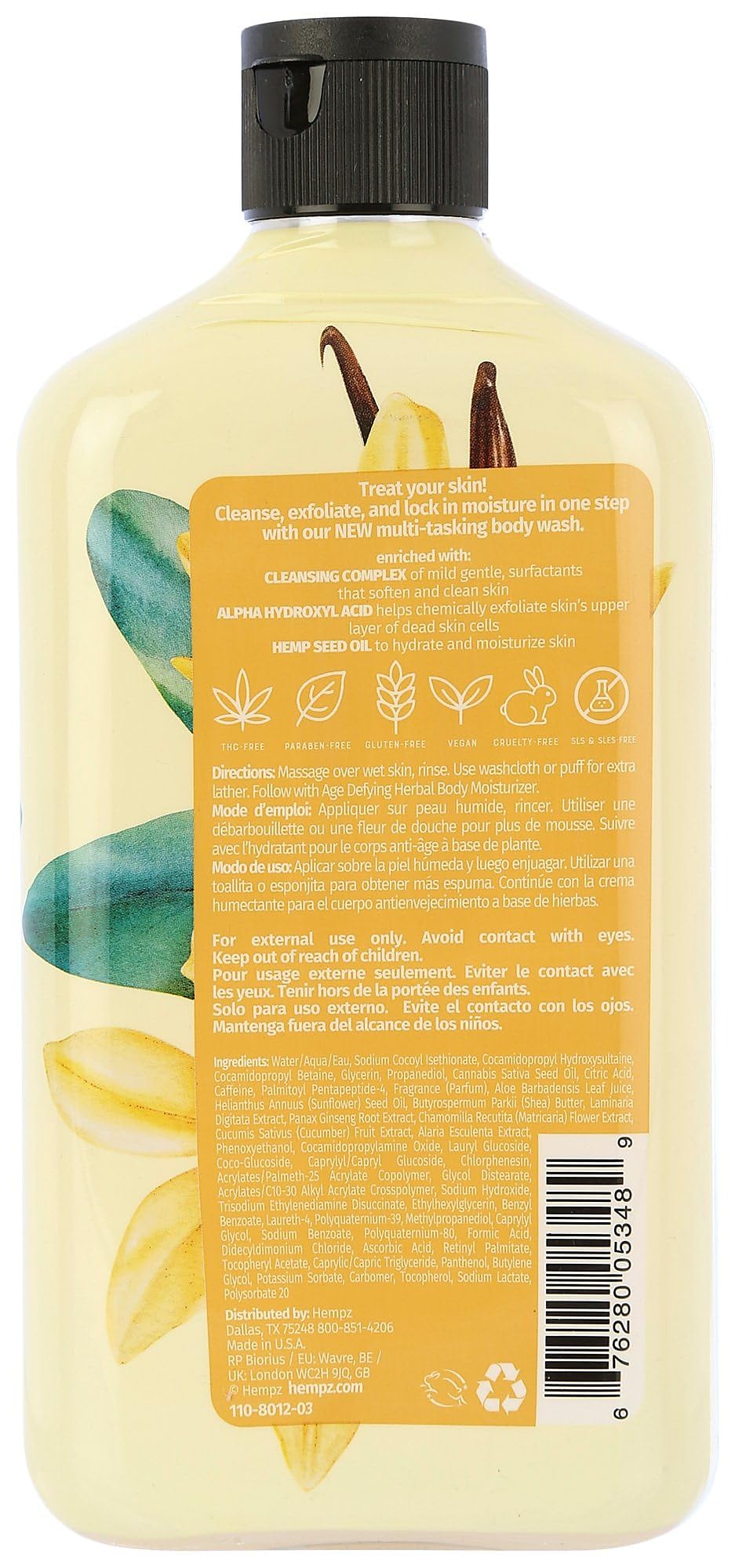 Hempz Age Defying Vanilla & Musk lather close-up, showcasing nourishing formula for smooth skin