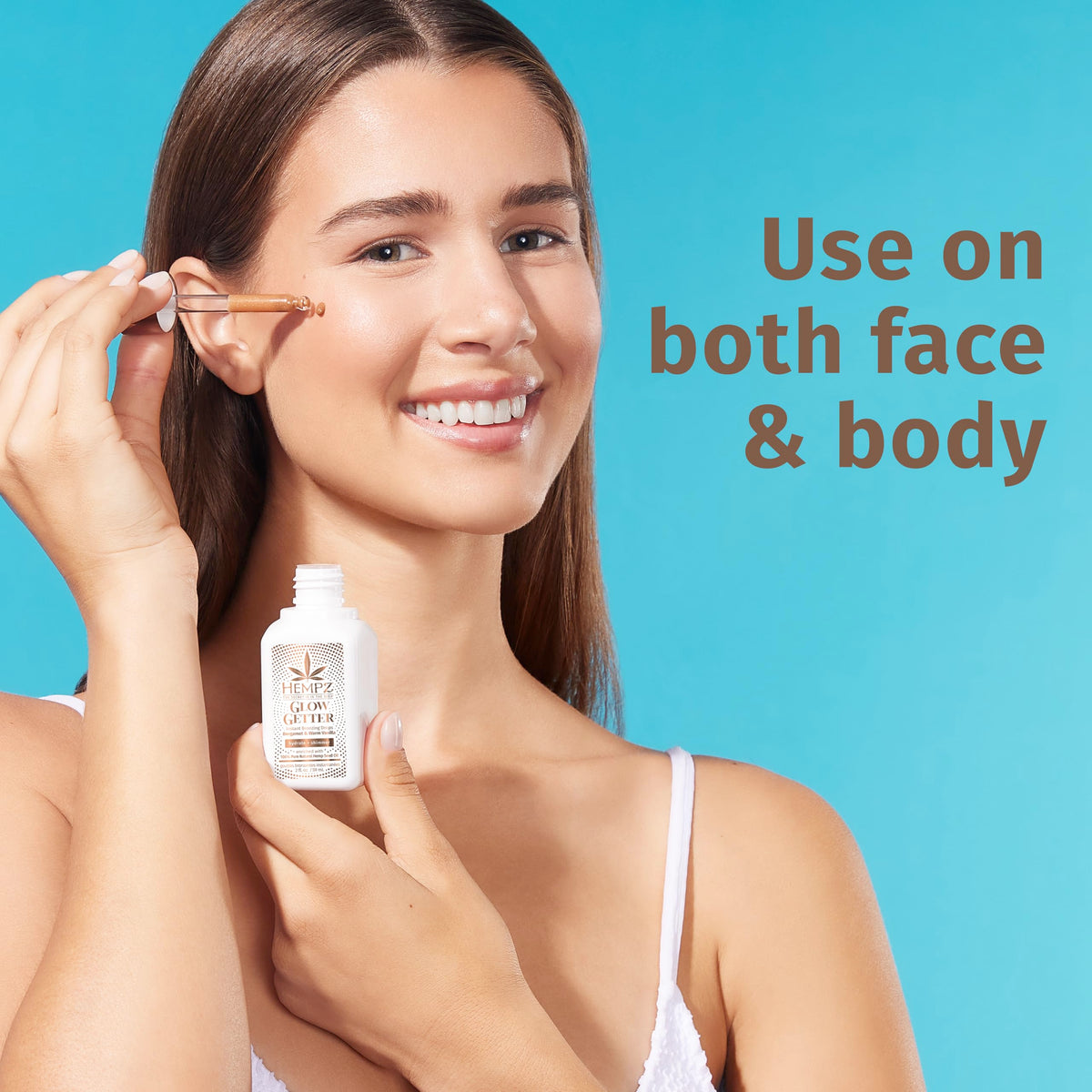 Hempz Glow Getter fine mica shine adds subtle radiance to skin.