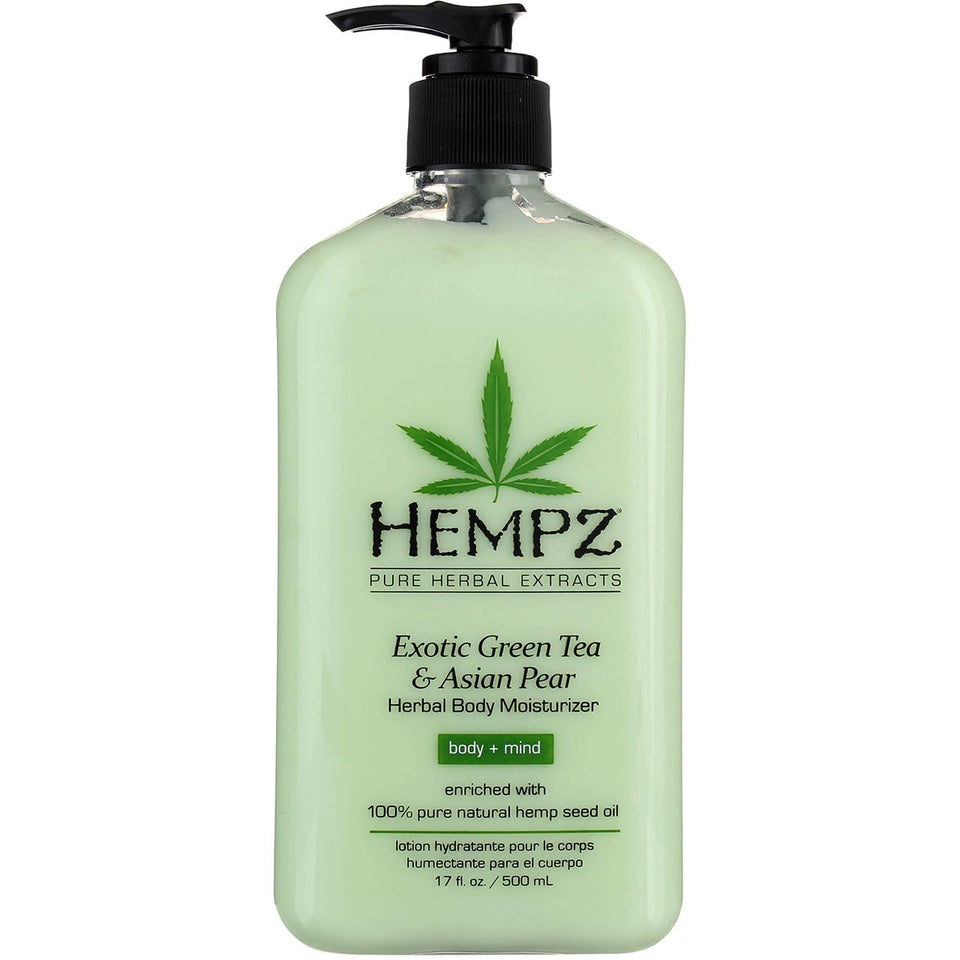 Hempz Green Tea and Asian Pear body moisturizer bottle front for easy daily hydration