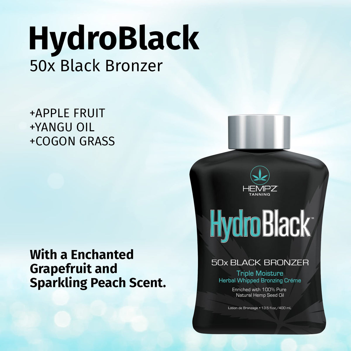 HEMPZ Hydroblack 50X application glow shows color development on skin.