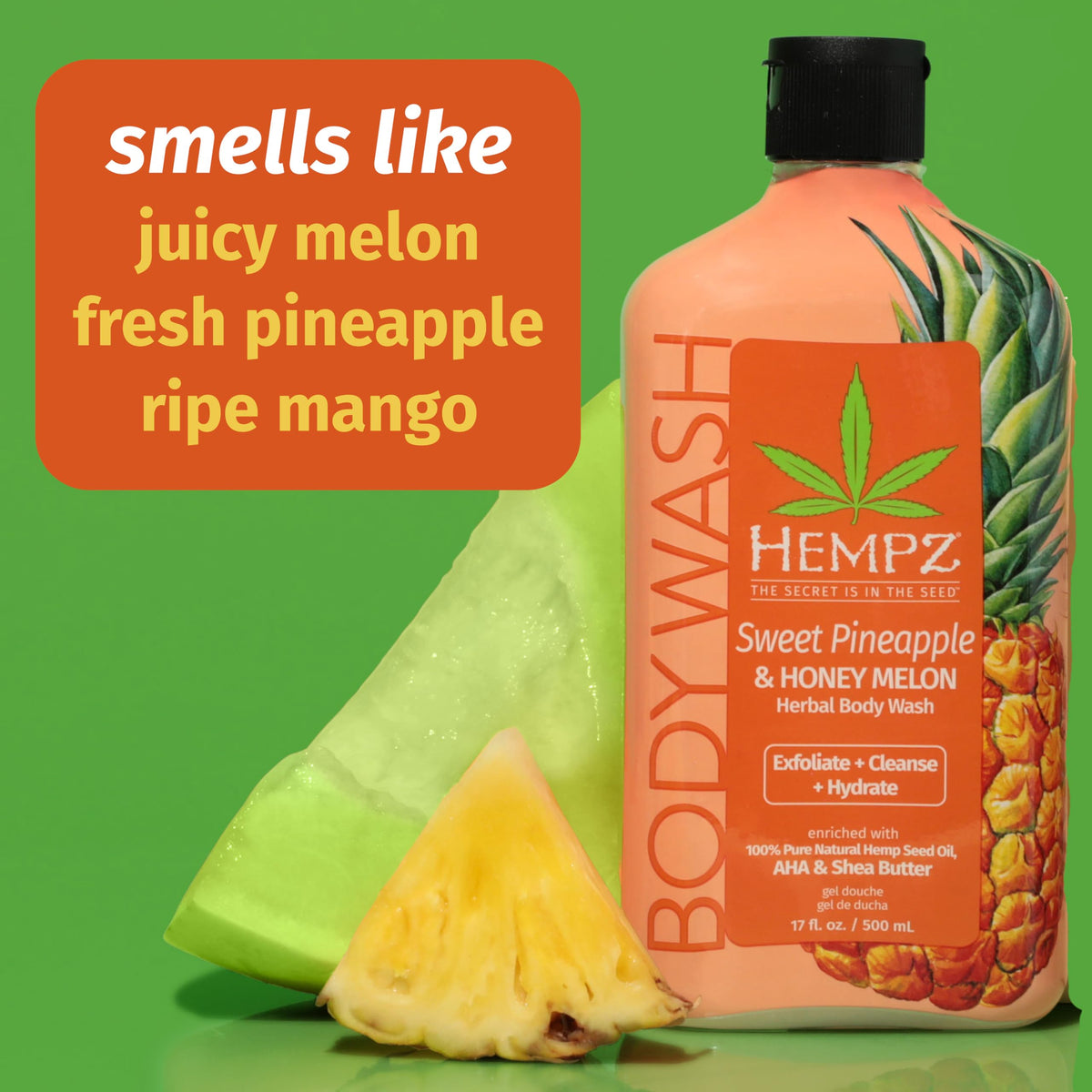 Hempz Mini Body Wash travel-size bottle close-up emphasizes convenient cleansing after workouts.