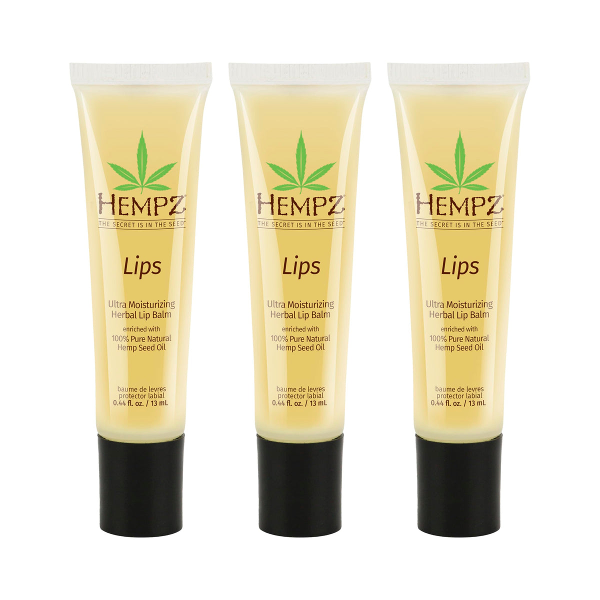 Hempz Original Lip Balm three-pack tubes for on-the-go moisture.