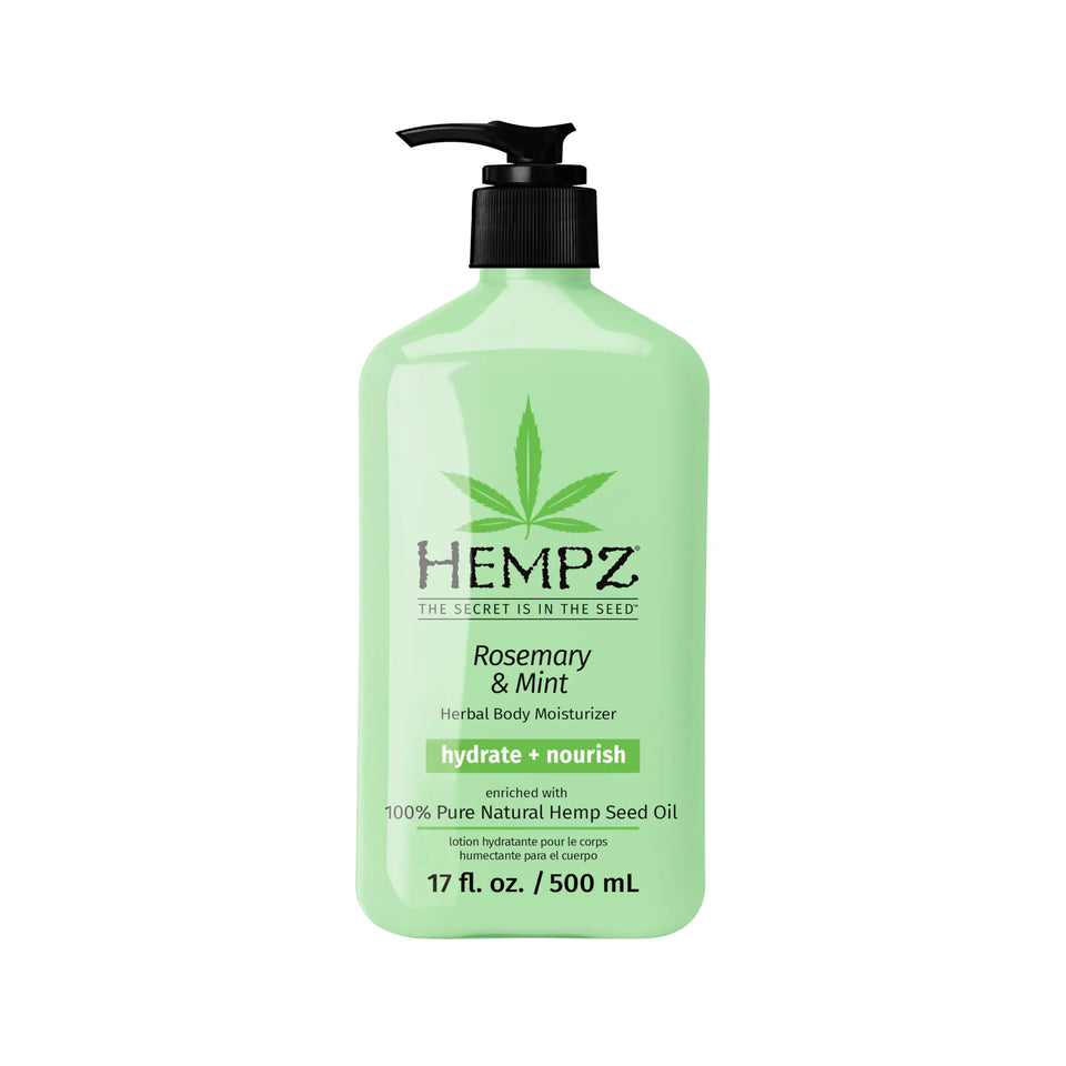 Hempz Rosemary & Mint body lotion bottle provides soothing hydration for daily use.