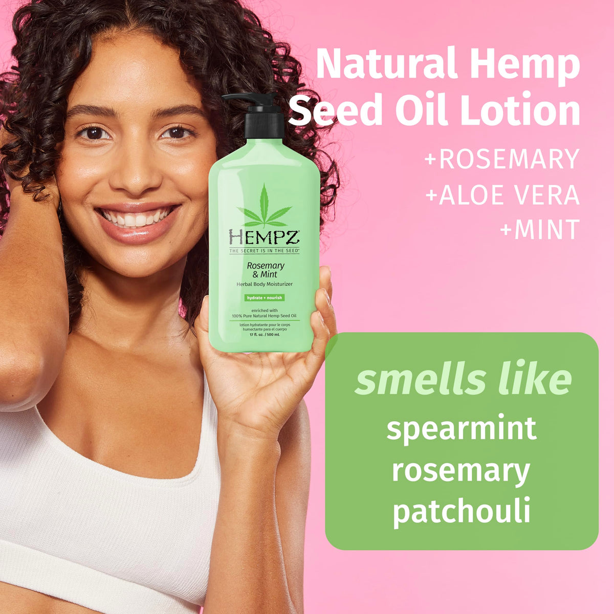 Hempz Rosemary & Mint ingredients highlight shea butter for deep moisturization.