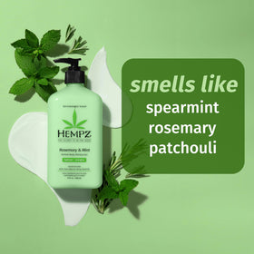 Close-up texture of Hempz lotion shows light, non-greasy absorption.