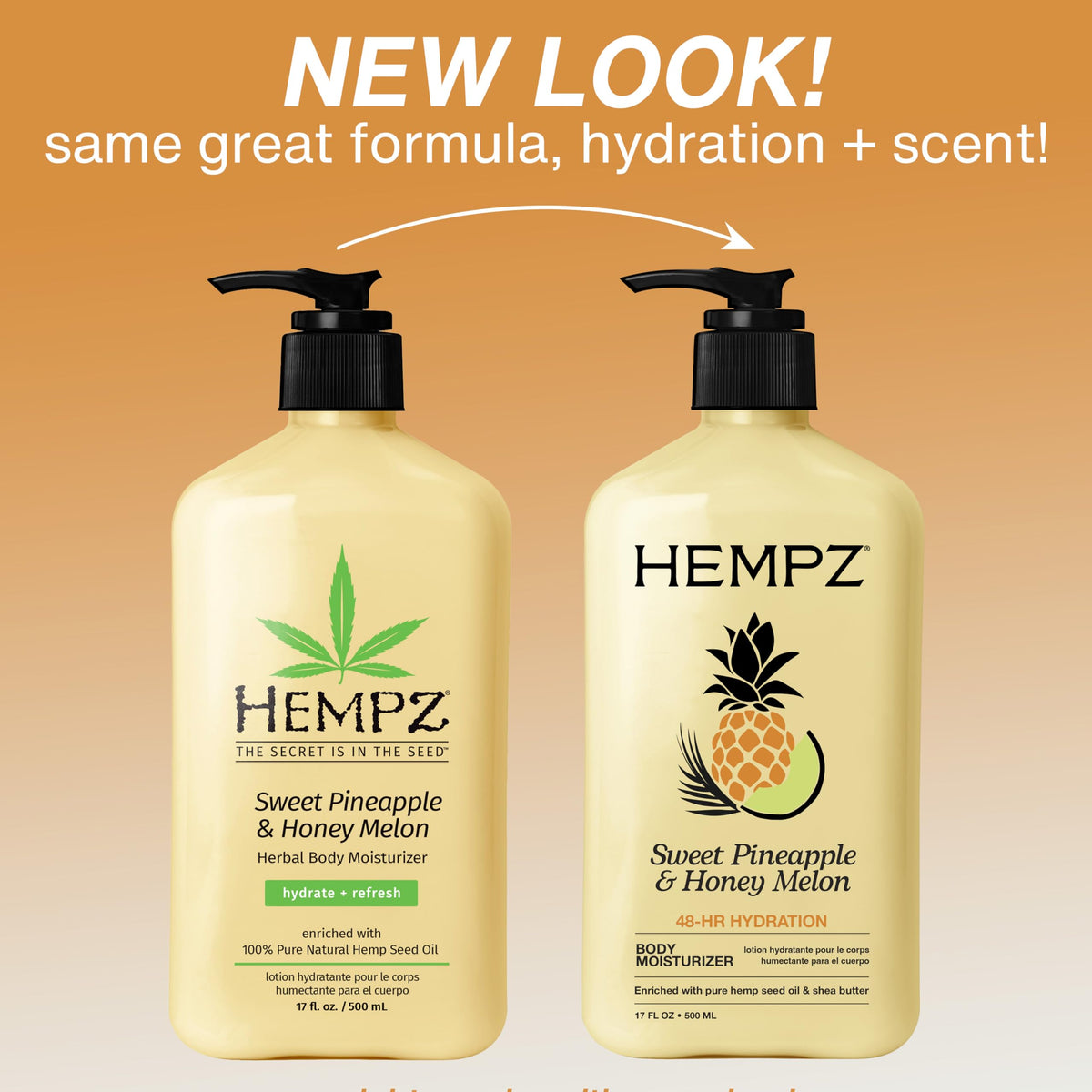 Hempz bottle back shows ingredients and usage cues for nourishment
