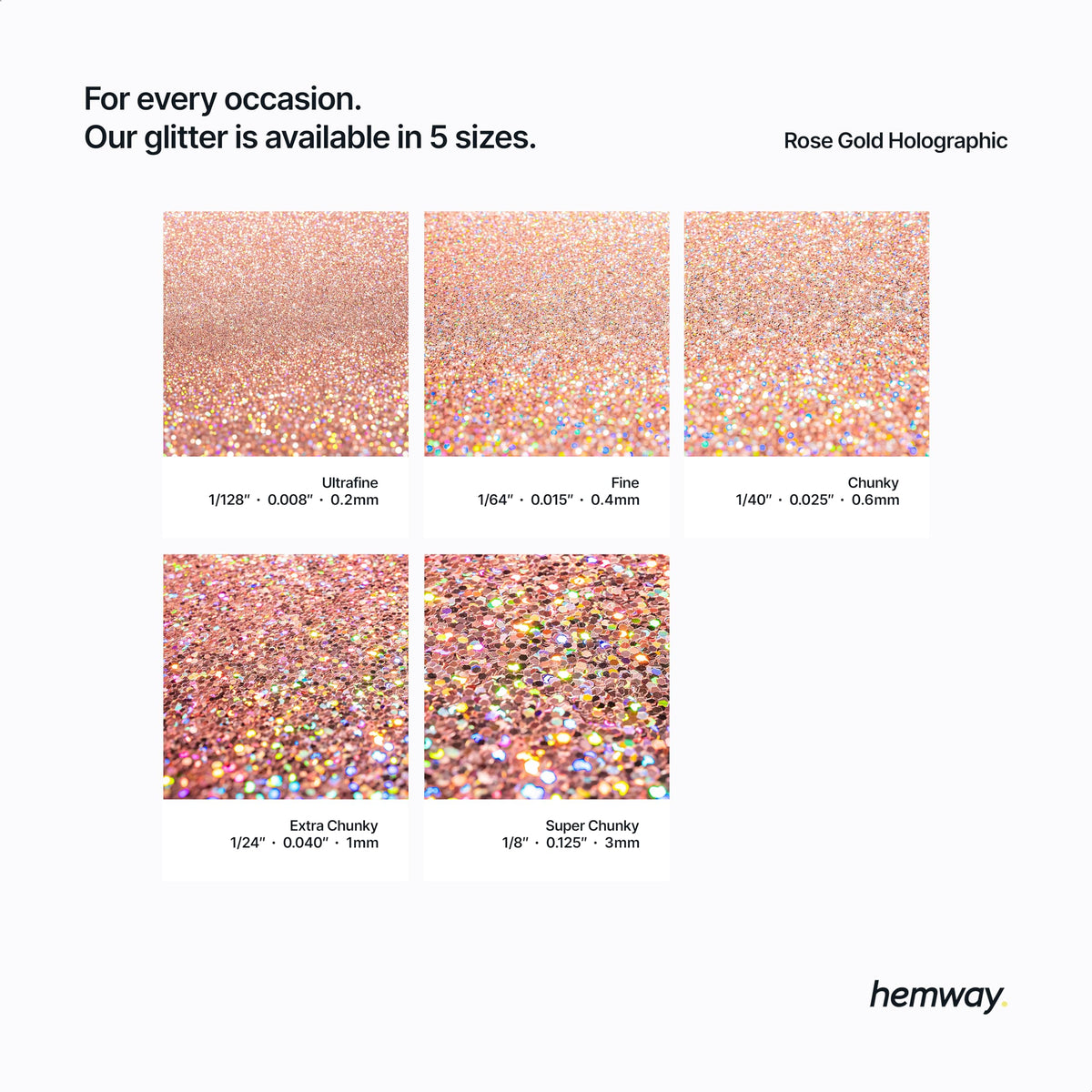 Hemway vegan glitter for festival use with rose gold holographic sparkle.