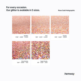 Hemway vegan glitter for festival use with rose gold holographic sparkle.