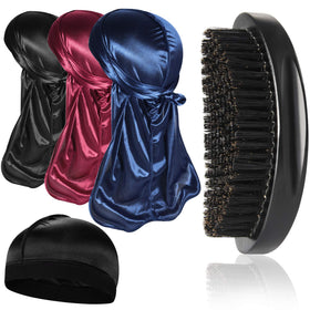 Heniho 3pc silky durag with wave brush for at-home 360 waves styling.