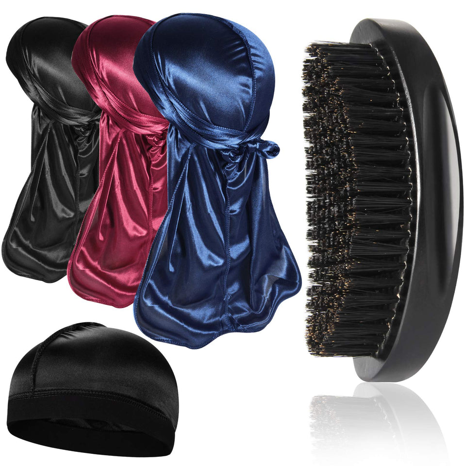 Heniho 3pc silky durag with wave brush for at-home 360 waves styling.