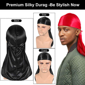 Heniho long-tail durag with wide straps ensures secure overnight wear.