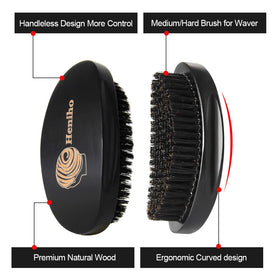 Heniho wood curved wave brush with medium hard bristles for controlled brushing.