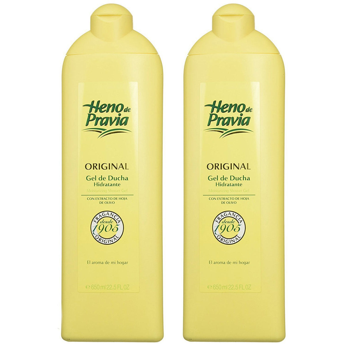 Heno de Pravia Shower Gel two-pack bottles for daily cleansing.