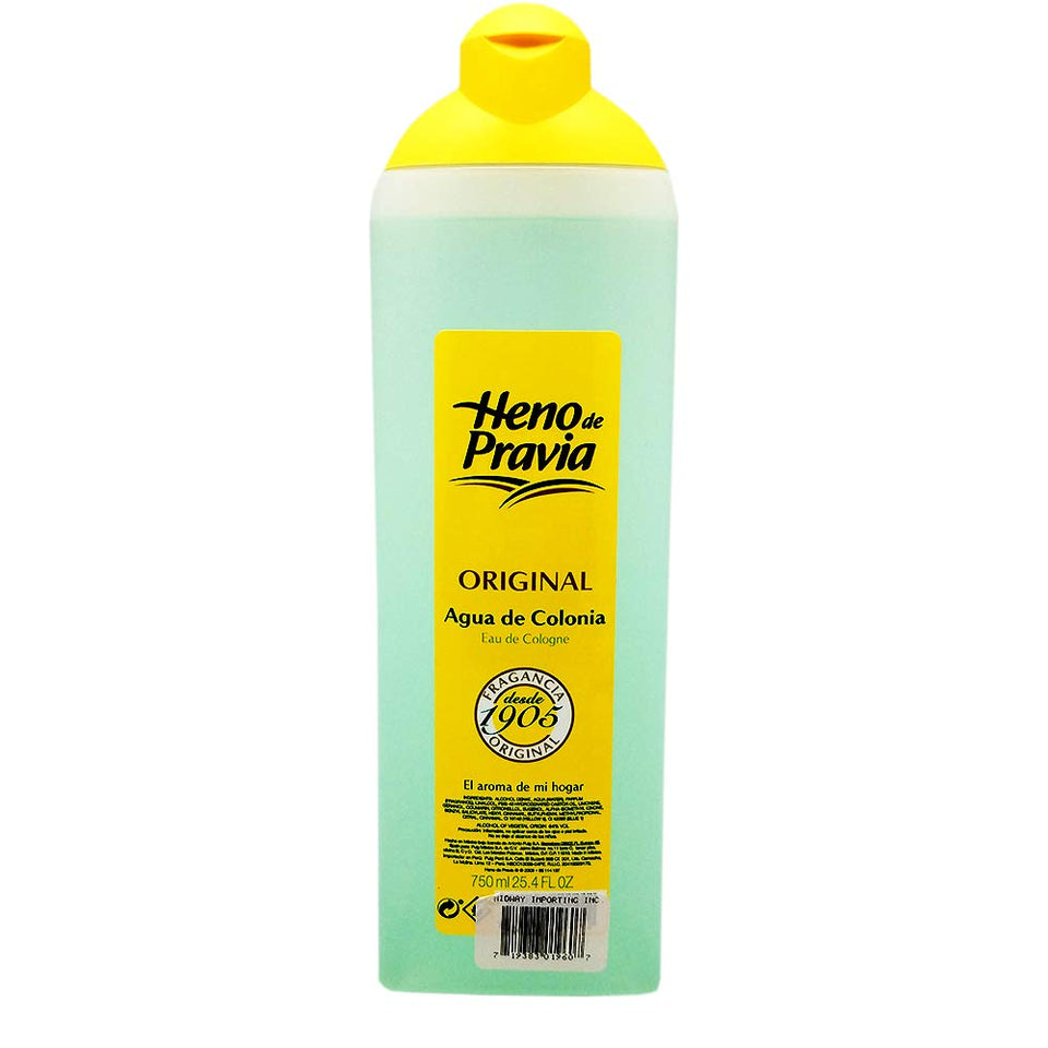 Heno de Pravia Splash Cologne bottle front shows refreshing citrus notes for daily freshness.