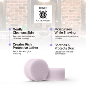 Henry Cavendish soap enriched with shea butter nourishes and softens the skin during shaving.