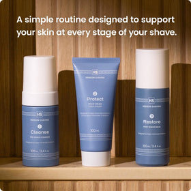 Henson Shaving cream image illustrating glide for a close, irritation-free shave.