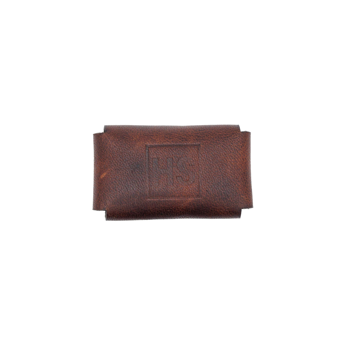 Henson Shaving brown leather head cover open, shows interior protection for your razor.