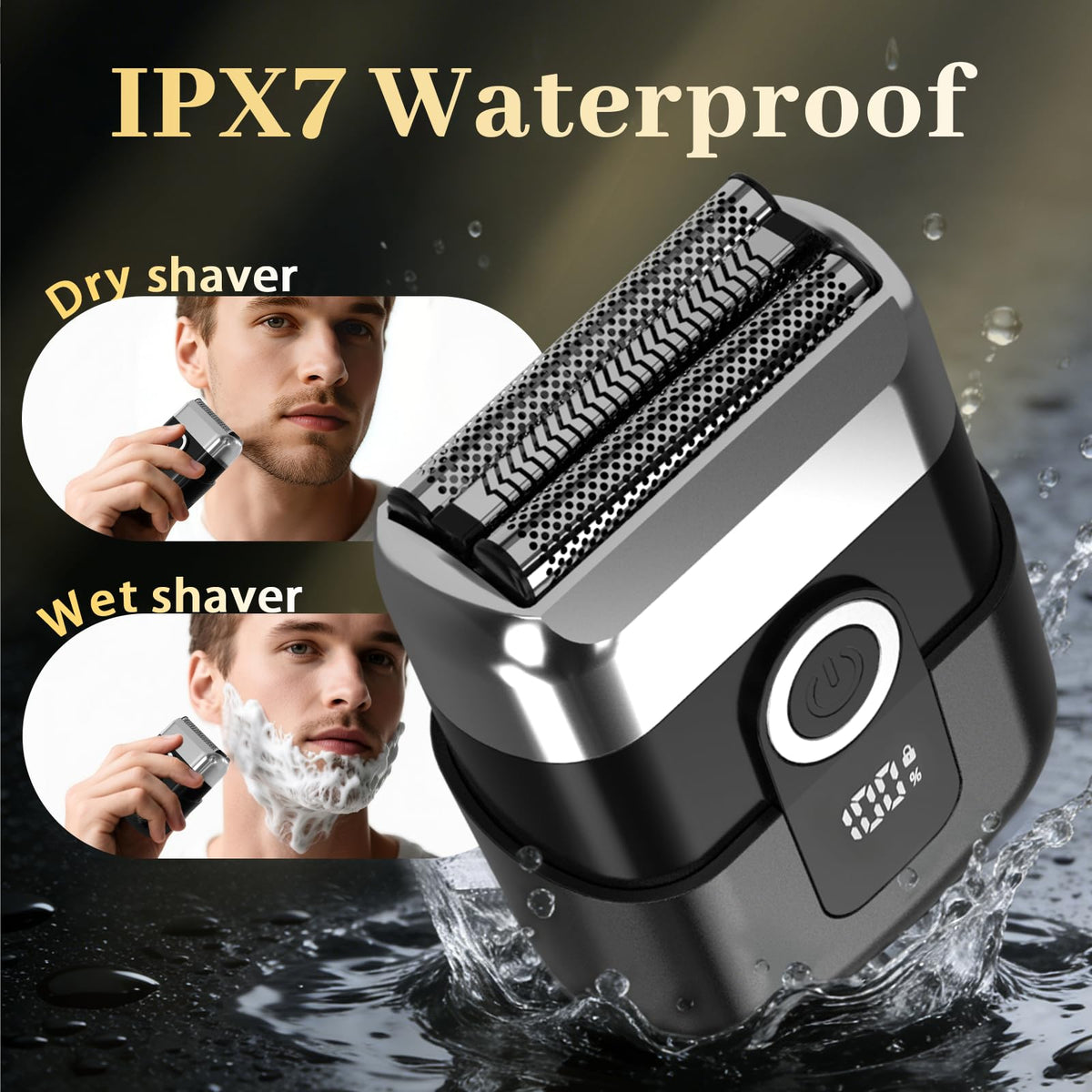 HENZILO IPX7 waterproof shaver for wet or dry shaving with easy rinsing.