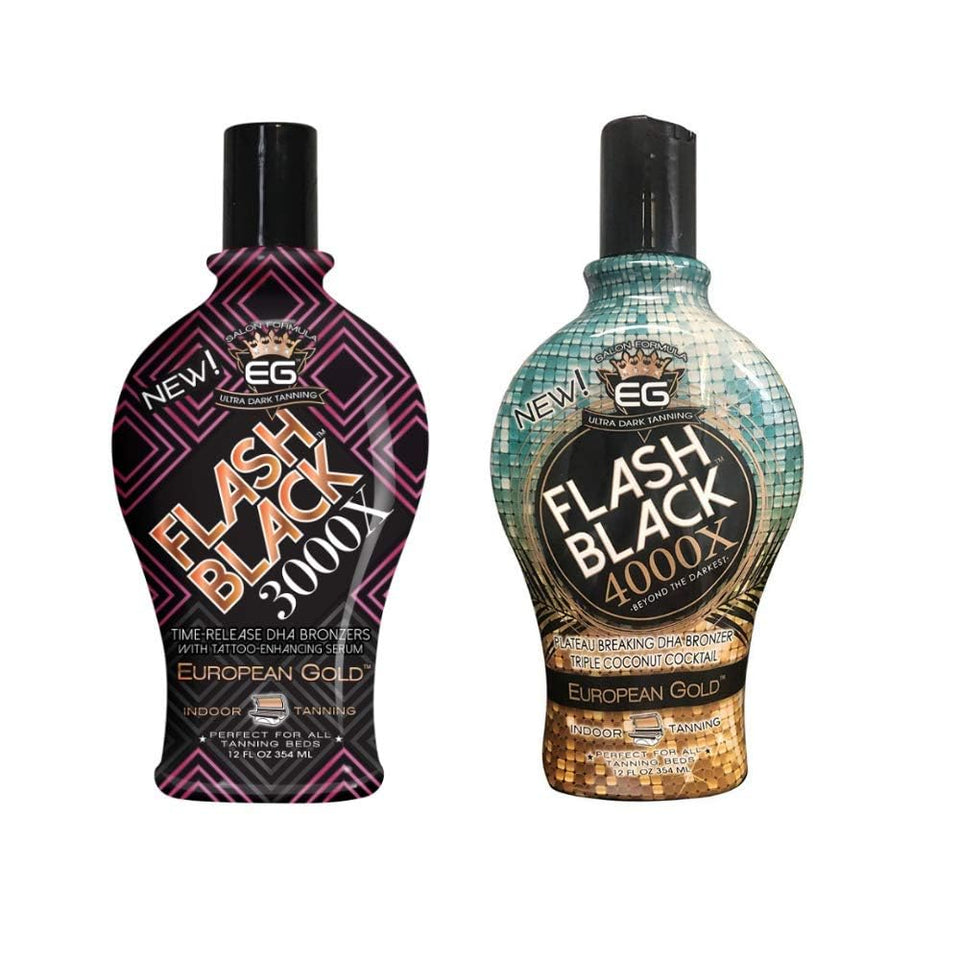 Hephboard European Gold Flash Black 3000X bottle with time-release bronzer for fast, even color.