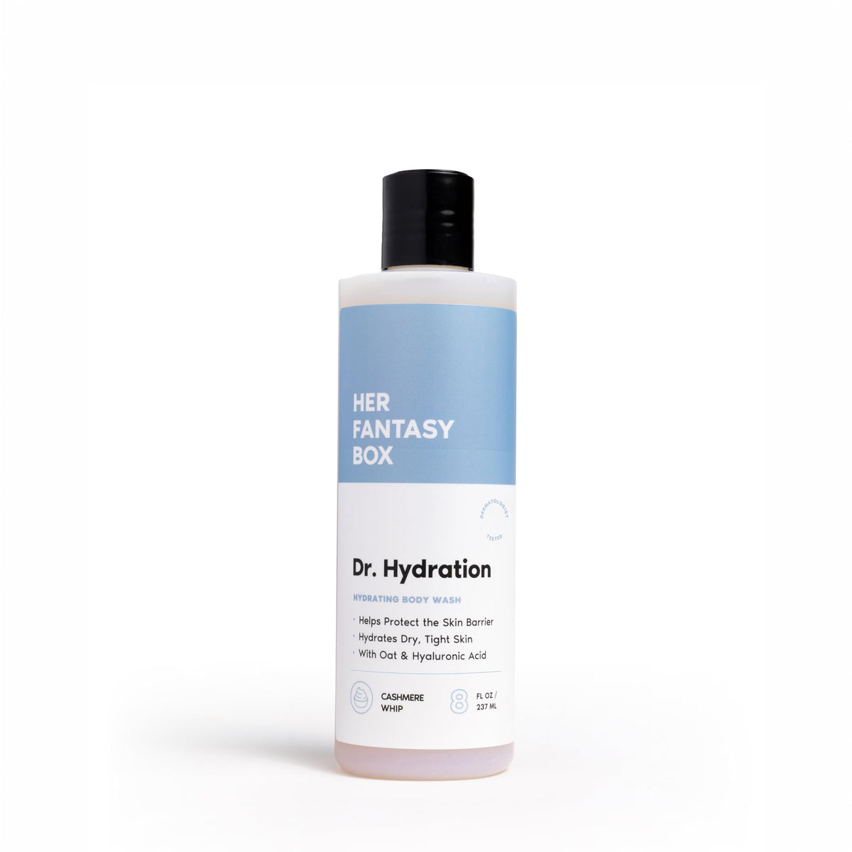 Her Fantasy Box Dr. Hydration bottle front showing ultra-hydration for daily softness
