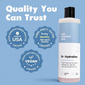 Her Fantasy Box Dr. Hydration vegan formula emphasizing clean, cruelty-free skincare