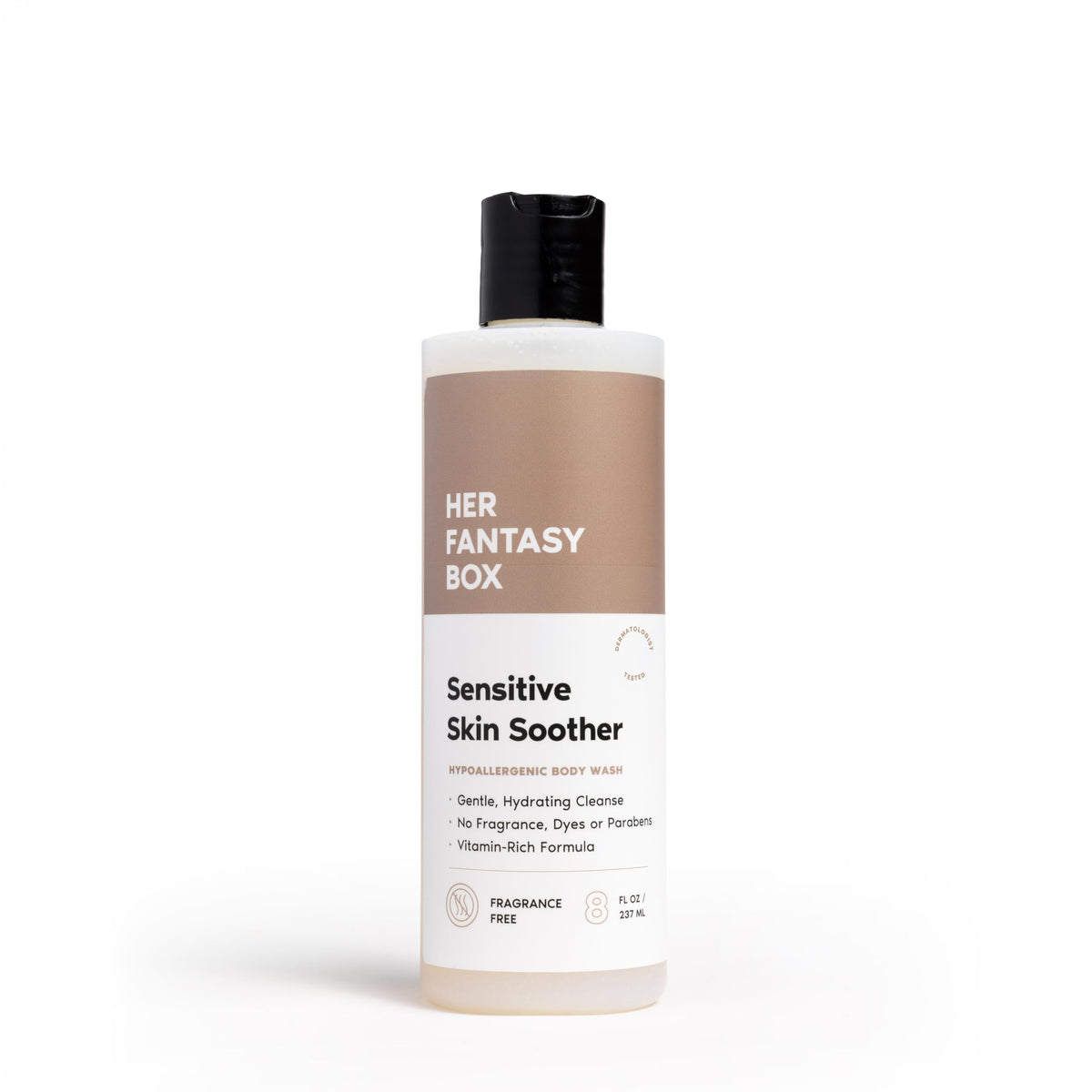 Her Fantasy Box Sensitive Skin Soother bottle offers fragrance-free daily cleansing.
