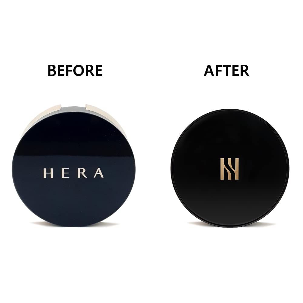 HERA Black Cushion open compact with swatches shows easy layering and full coverage