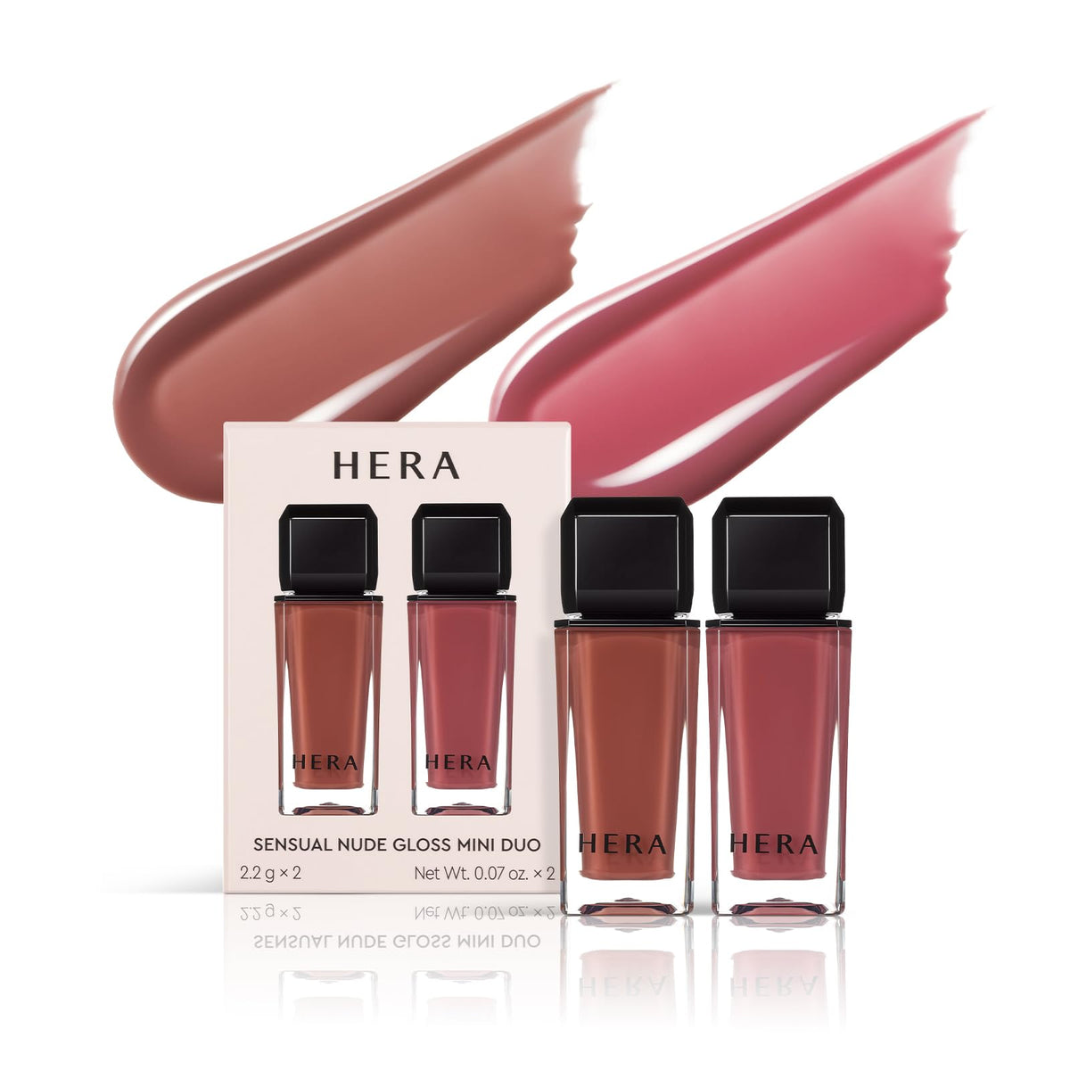 HERA Sensual Nude Gloss Speechless mini box shows sheer shine and smooth glide