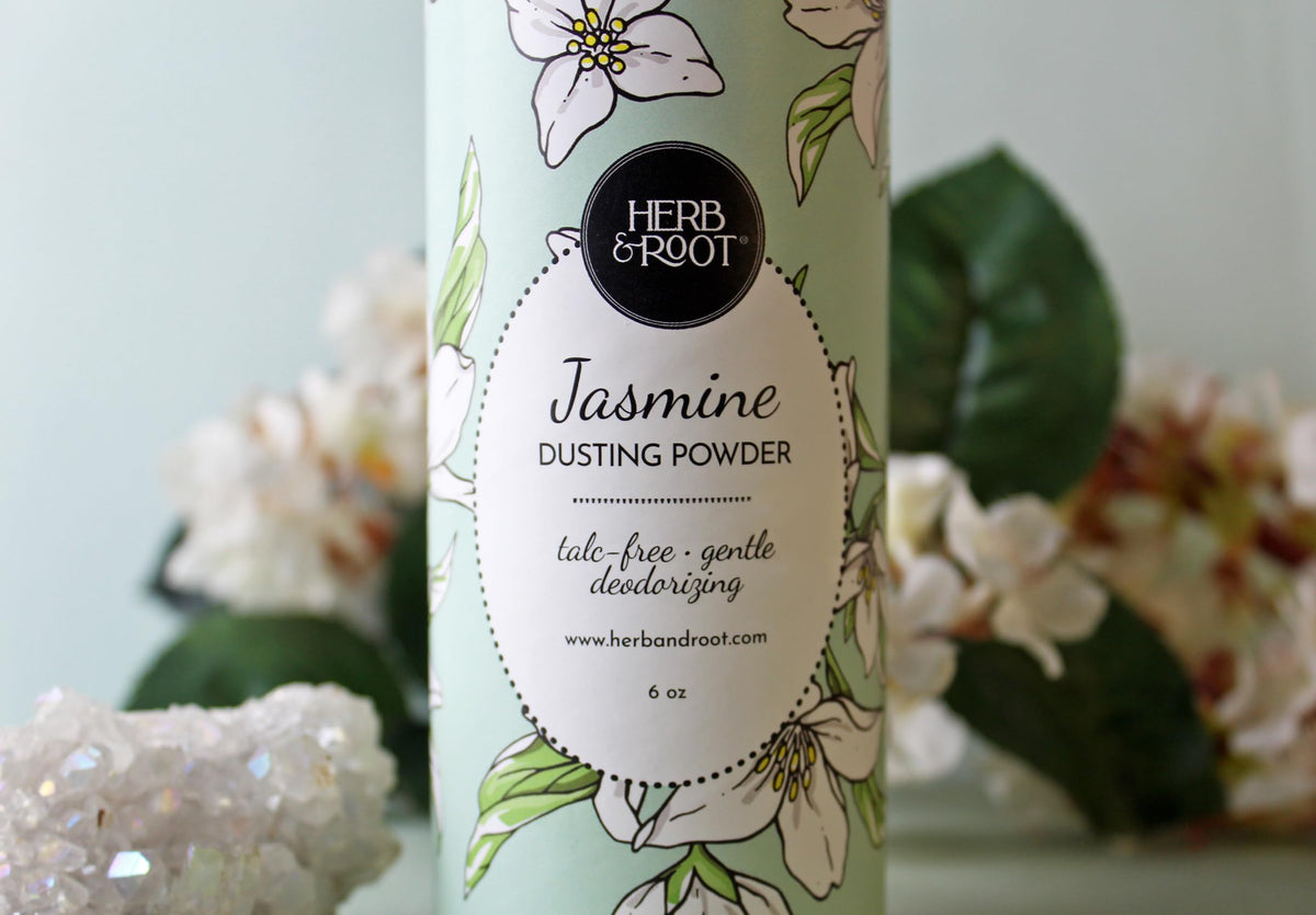 Herb & Root Jasmine Dusting Powder adding a bright fragrance to daily routine