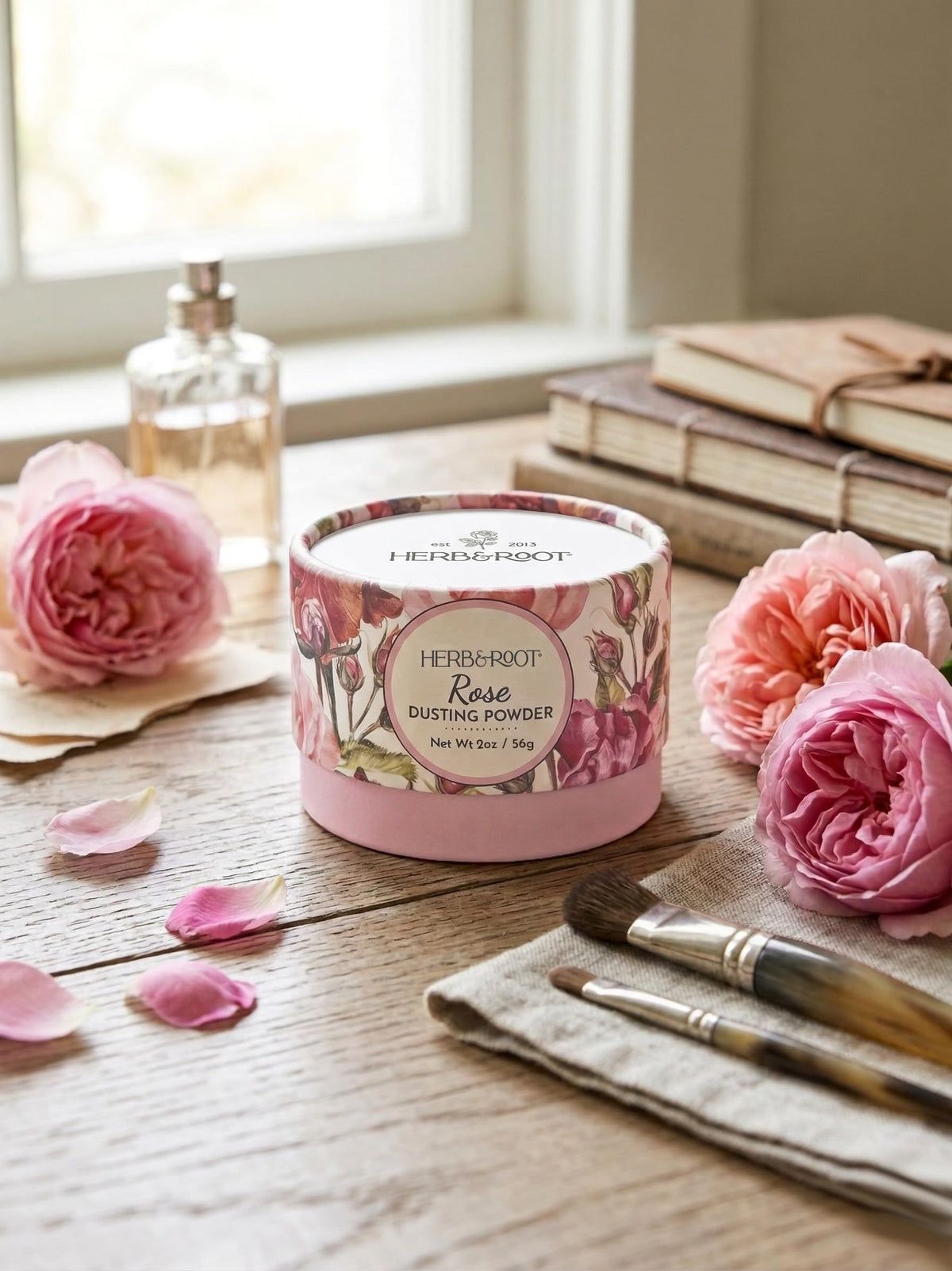 Underarms treated with Herb & Root Rose Dusting Powder for comfort.