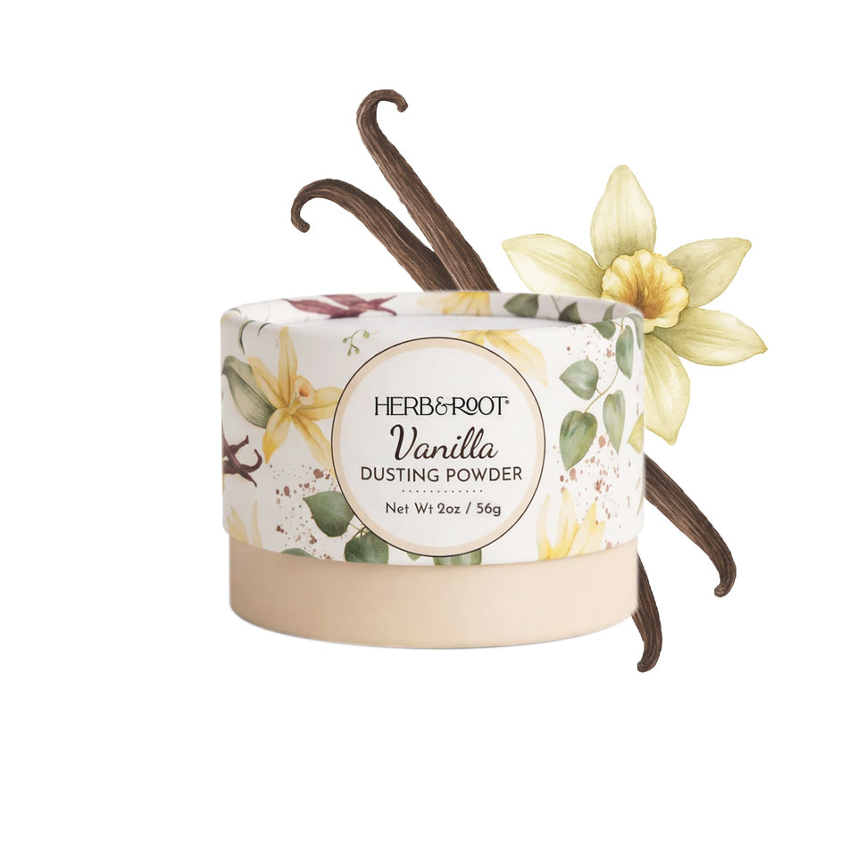 Herb & Root vanilla dusting powder travel-size jar for on-the-go freshness