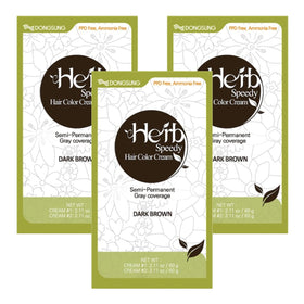 Herb Speedy Dark Brown 3-pack packaging highlights vegan, gentler formula