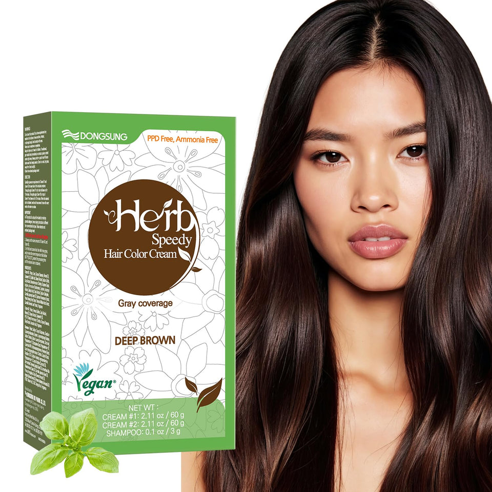 Herb Speedy Deep Brown dye bottle for at-home coloring.