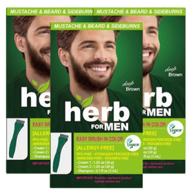 Herb Speedy mustache and beard dye deep brown pack showing easy full coverage