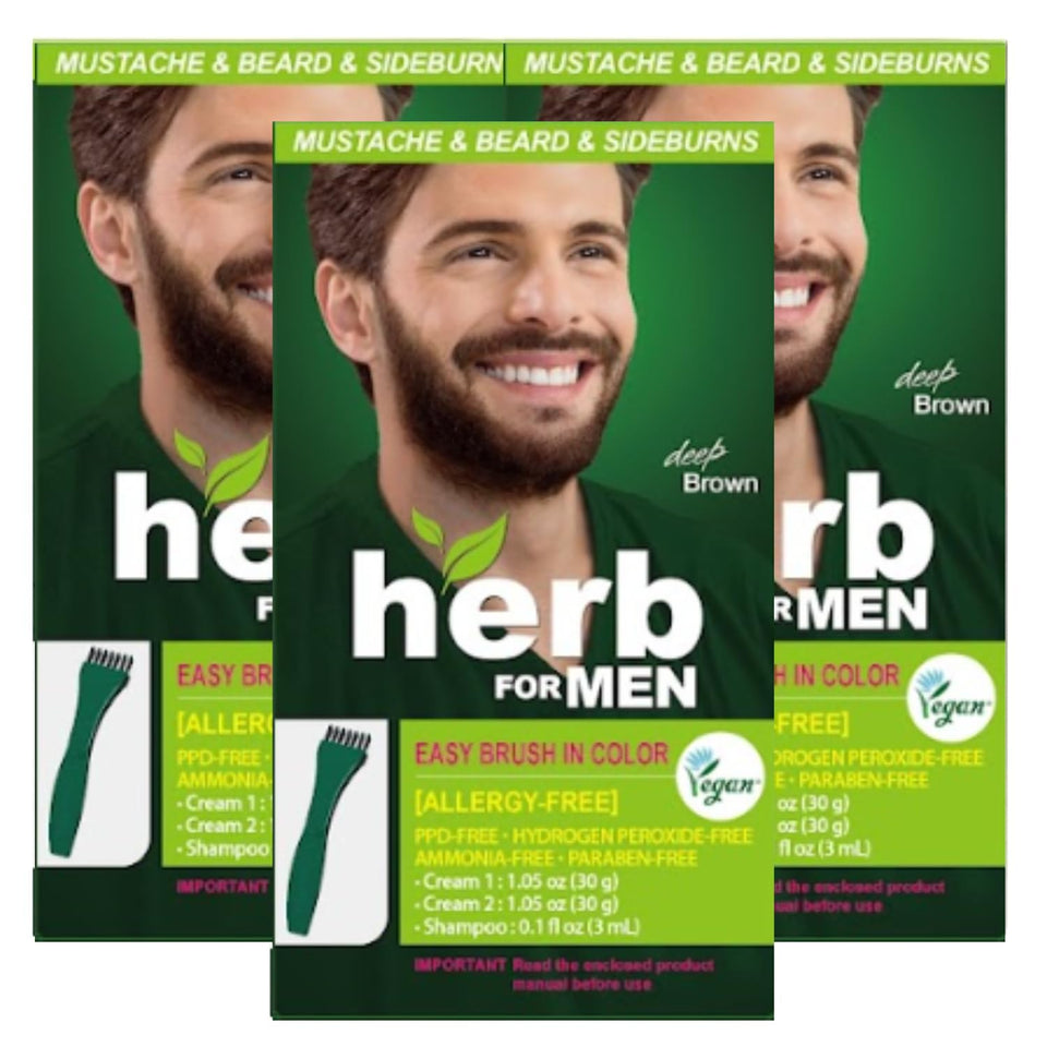 Herb Speedy mustache and beard dye deep brown pack showing easy full coverage