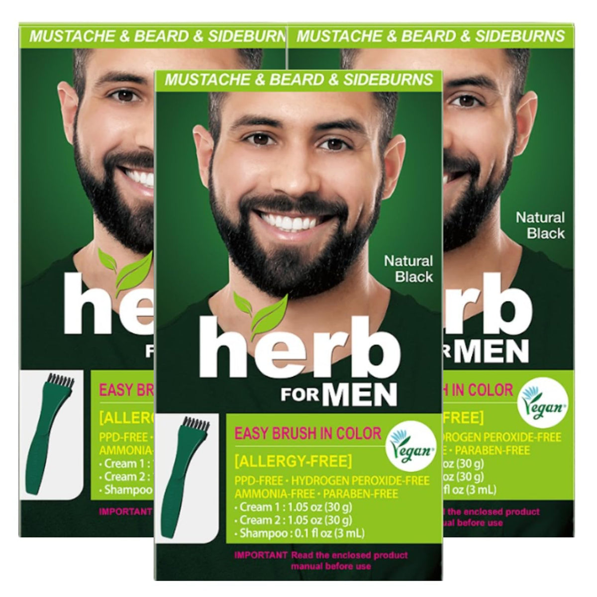 Herb Speedy Nature Black 3-pack kit, gentle color for mustache and beard.