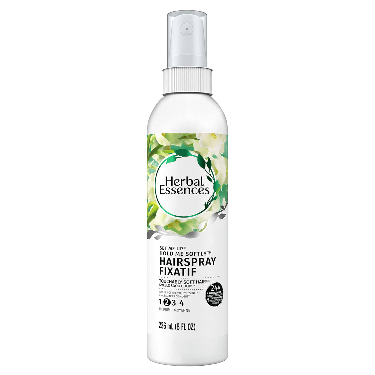 Herbal Essences Set Me Up hairspray bottle delivering light hold for daily styles.