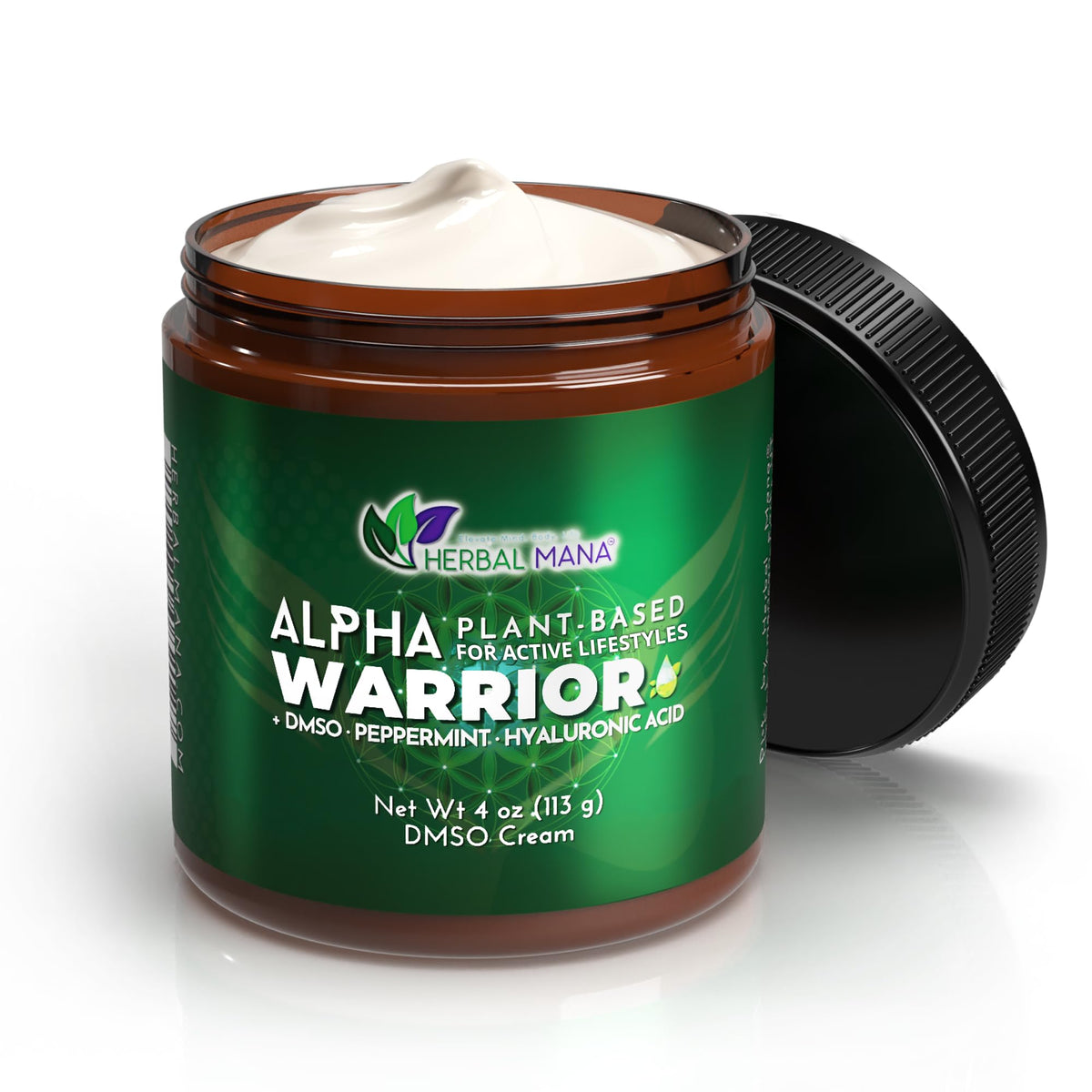 Herbal Mana Alpha Warrior bottle pour delivering a cooling, fast-absorbing skincare moment.
