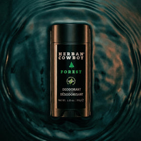 Herban Cowboy forest deodorant application swatch for skin-friendly freshness.