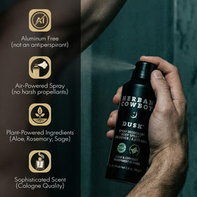 Herban Cowboy Dusk bottle angled to highlight sleek design and quick-dry formula.