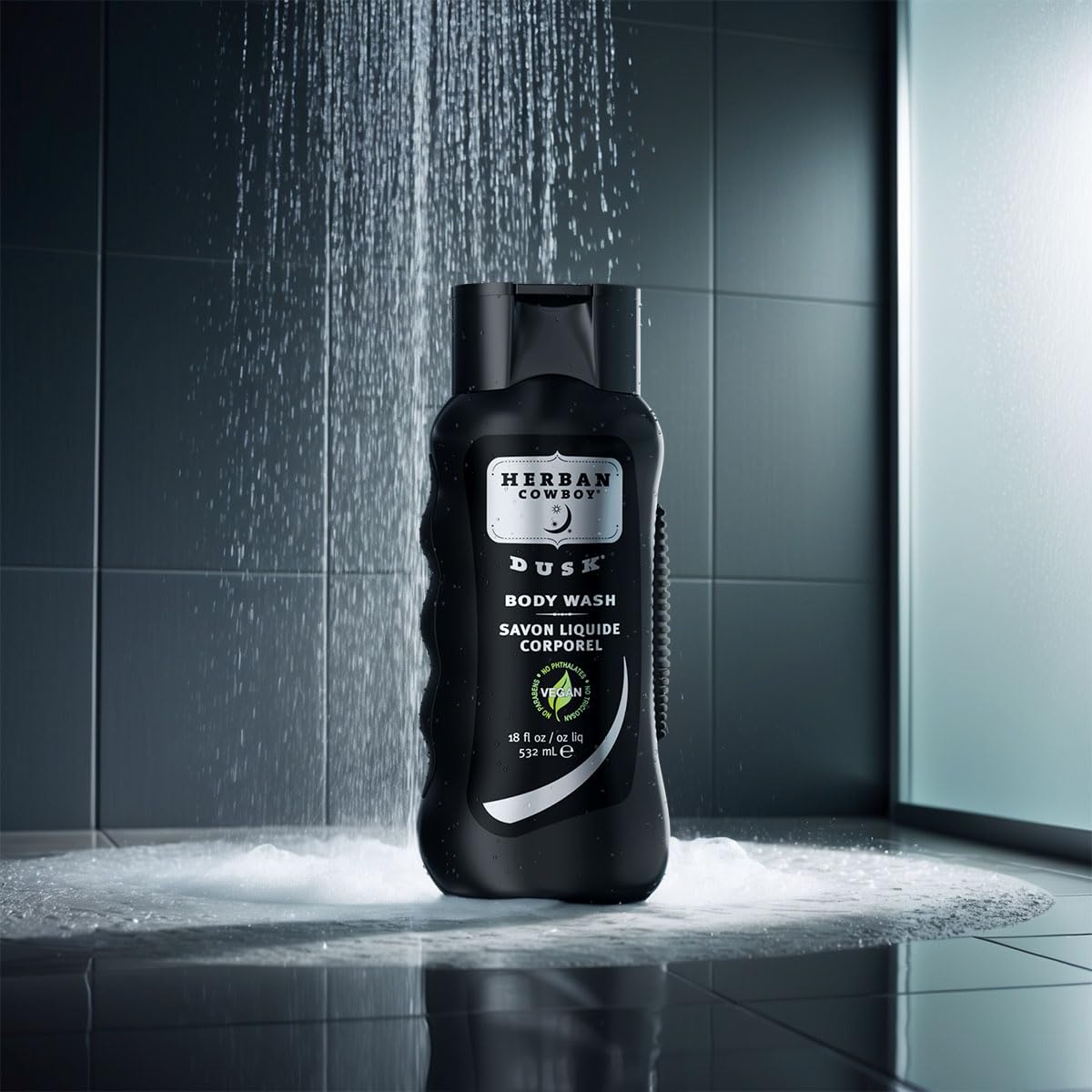 Herban Cowboy Dusk bottle rich lather ready for a refreshing shower