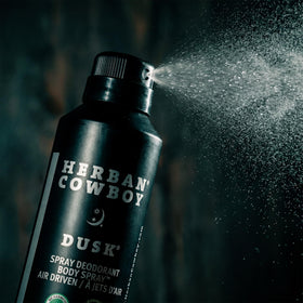 Herban Cowboy Dusk packaging emphasizing cruelty-free and vegan credentials.