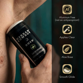 Herban Cowboy Forest Aloe Deodorant stick close-up shows smooth texture for quick application