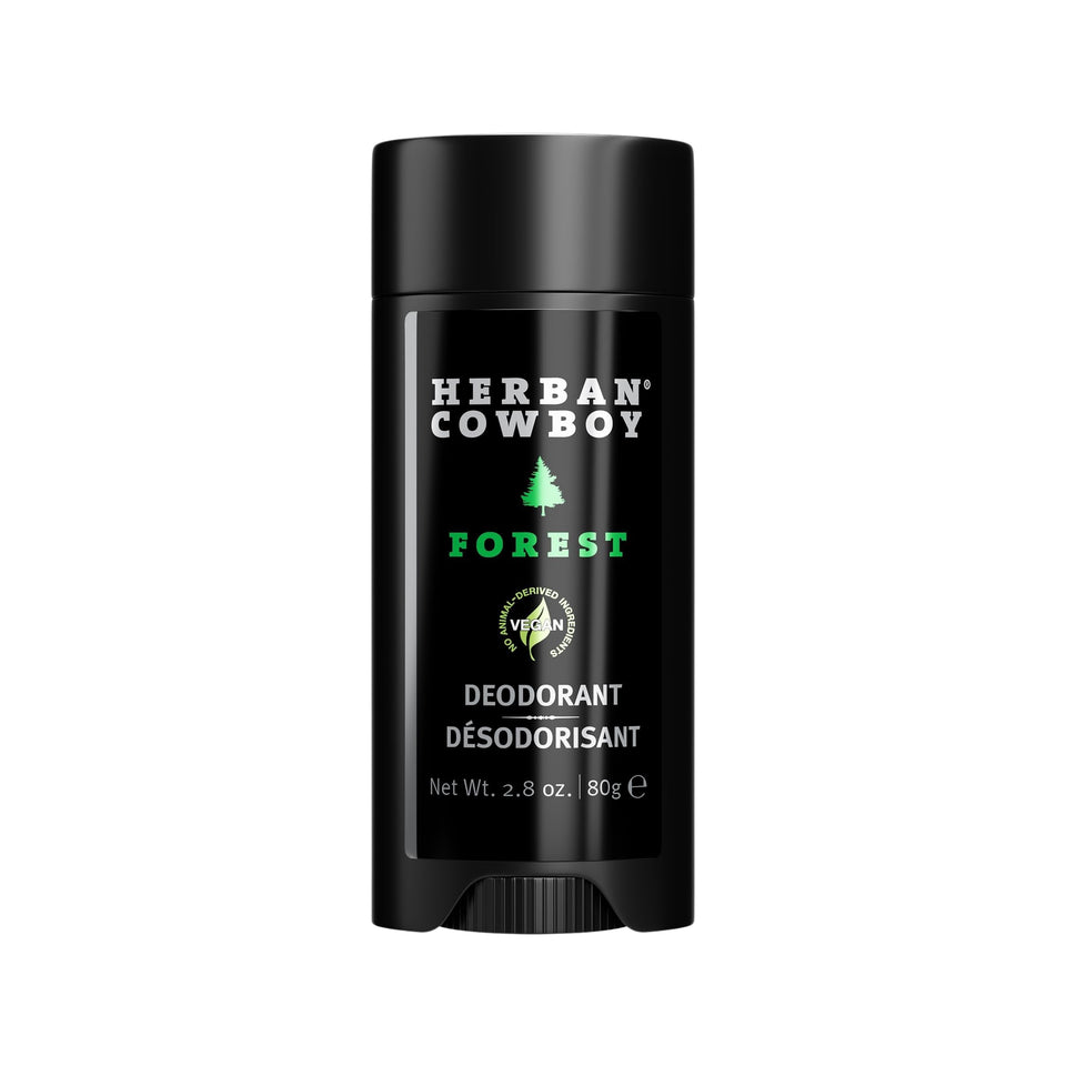 Herban Cowboy Forest Aloe Infused Deodorant bottle with forest notes for daily freshness.