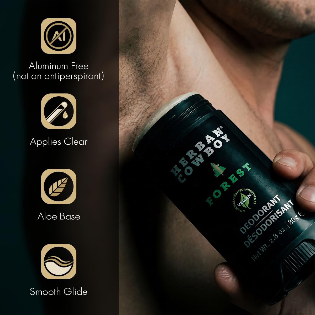 Herban Cowboy Forest Aloe Infused Deodorant label highlighting cedar and mandarin hints.
