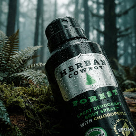 Herban Cowboy Forest label closeup shows free-from ingredients