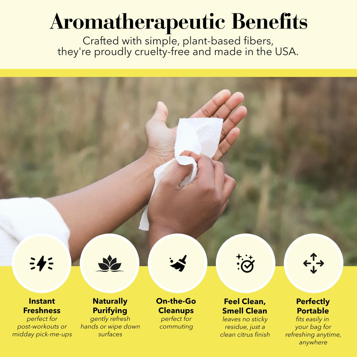 Aromatherapy lemon towlettes by Herban Essentials for a citrus uplift